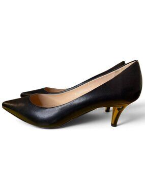 Fendi Black Leather Pointed Toe Heels With Gold Accents, Size 38.5/US 8